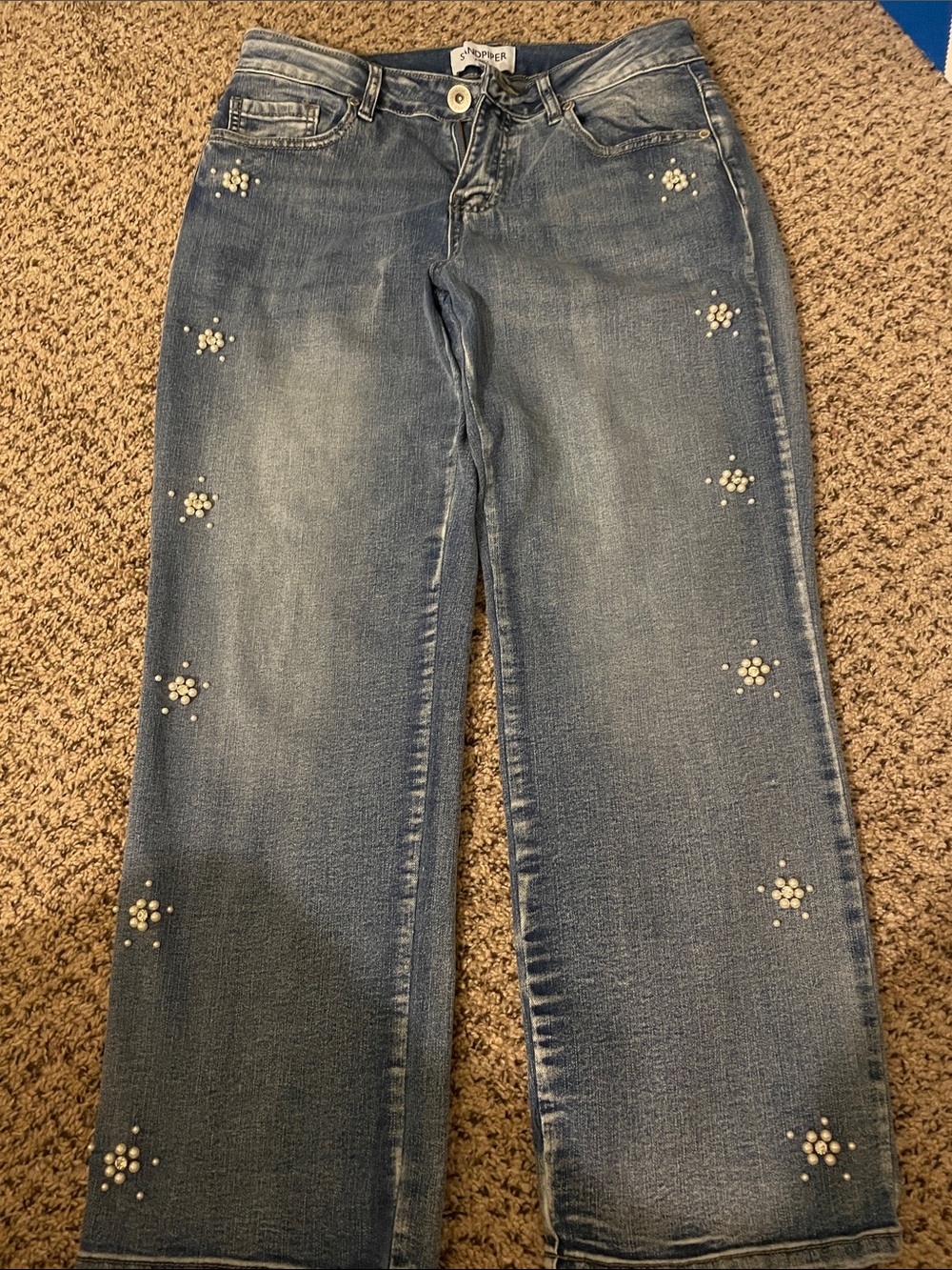 SANDPIPER pearl and rhinestone embellishments Jeans Sz 8 P Great condition